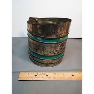 Vintage Foley Sift-Chine Triple Screen Flour Sifter‎ Aqua Metal Farmhouse Decor